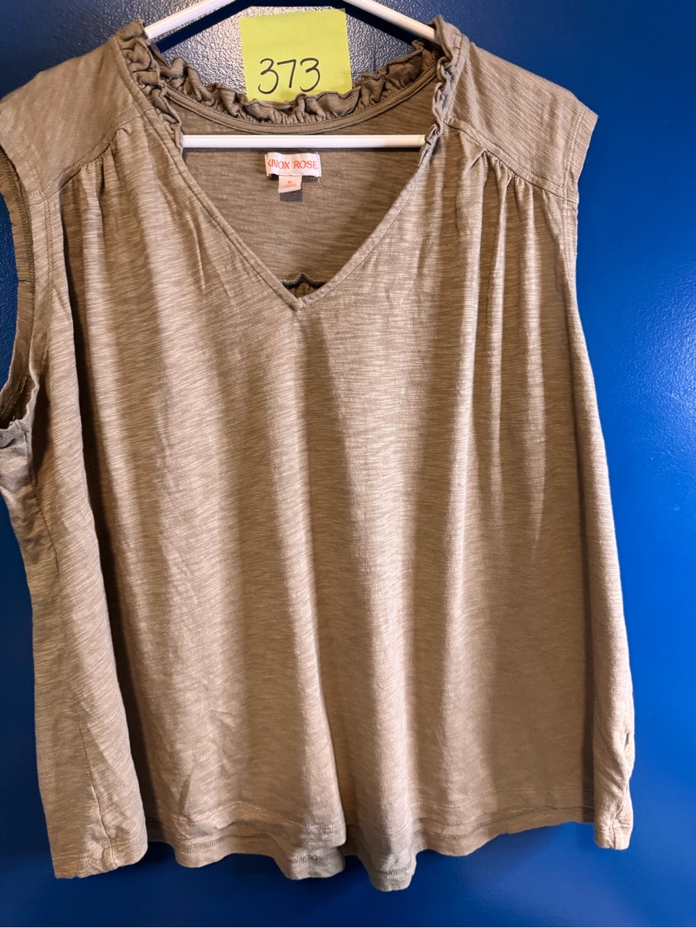 Knox Rose Olive Ruffle-Trim V-Neck Tank Top